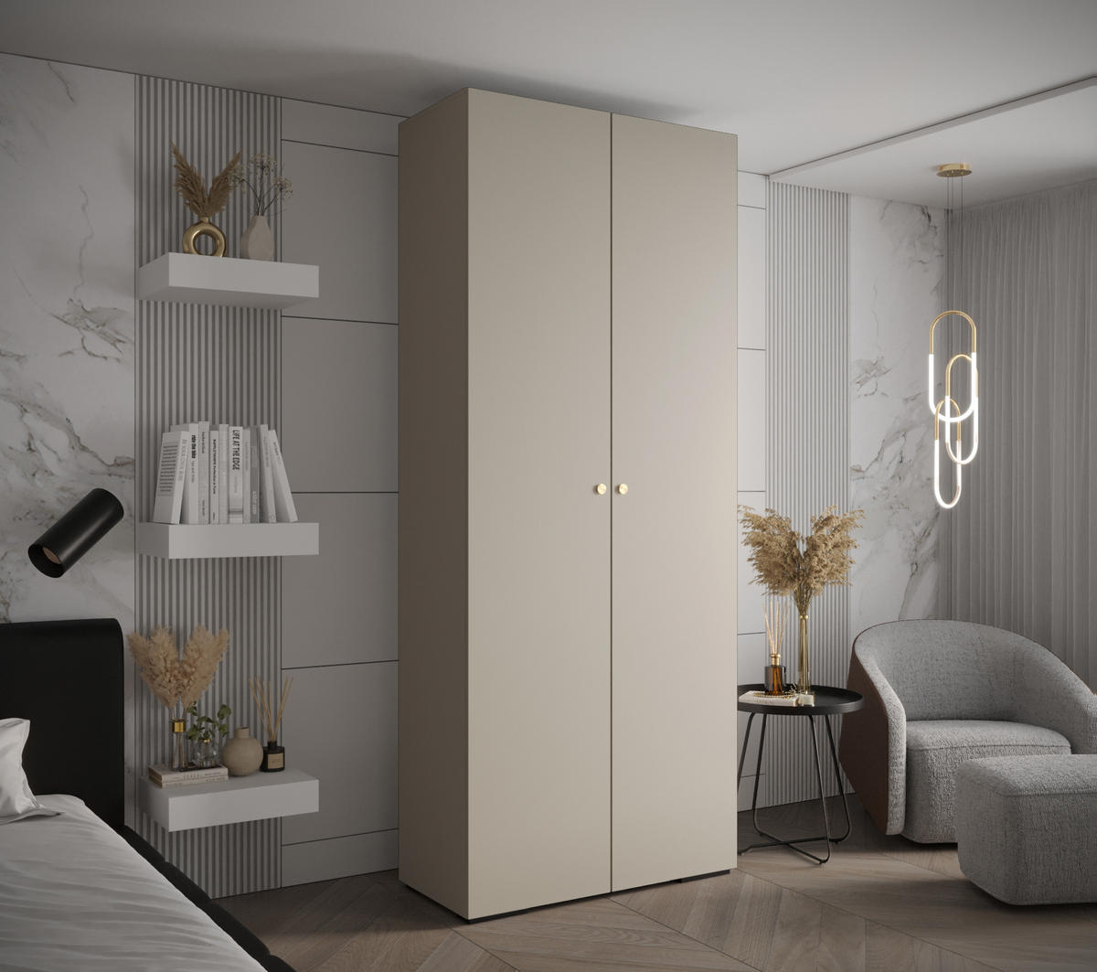 DREHTÜRENSCHRANK 236.7/100/47 2-türig - Kaschmir/Goldfarben, Holz/Metall (100/236.7/47cm) - Abiks Möbel