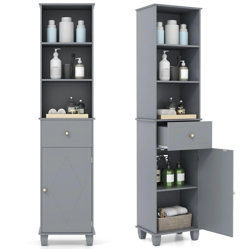 Costway Badezimmer-Hochschrank Grau 40x172x30 cm