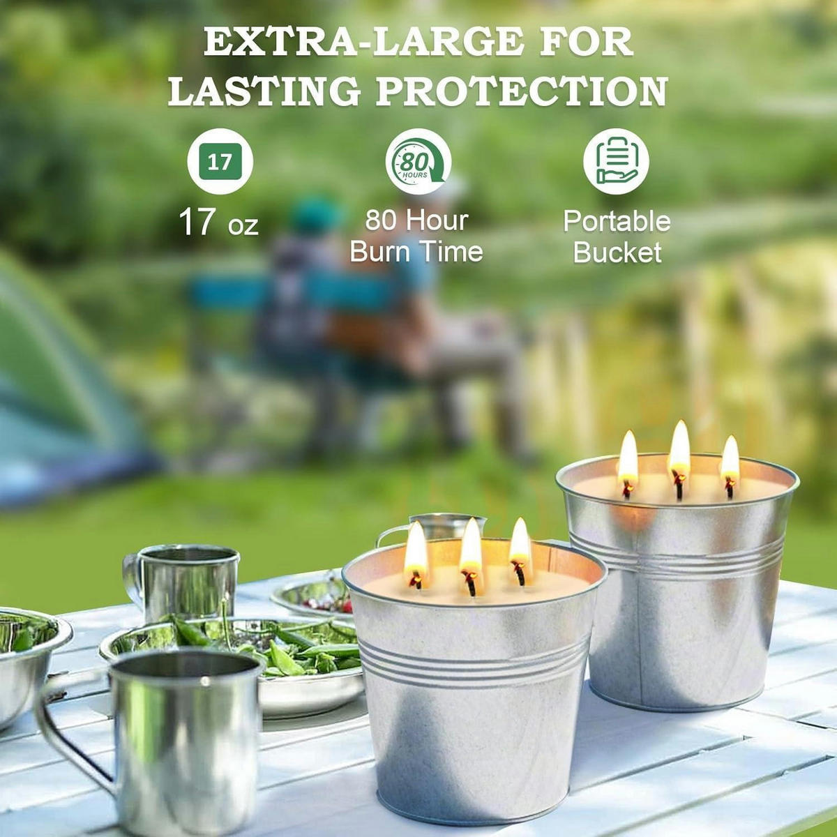 CITRONELLA Kerze 2er Set 17oz Sojawachs Duftkerze Outdoor - Silberfarben, Paraffin (20.3cm)