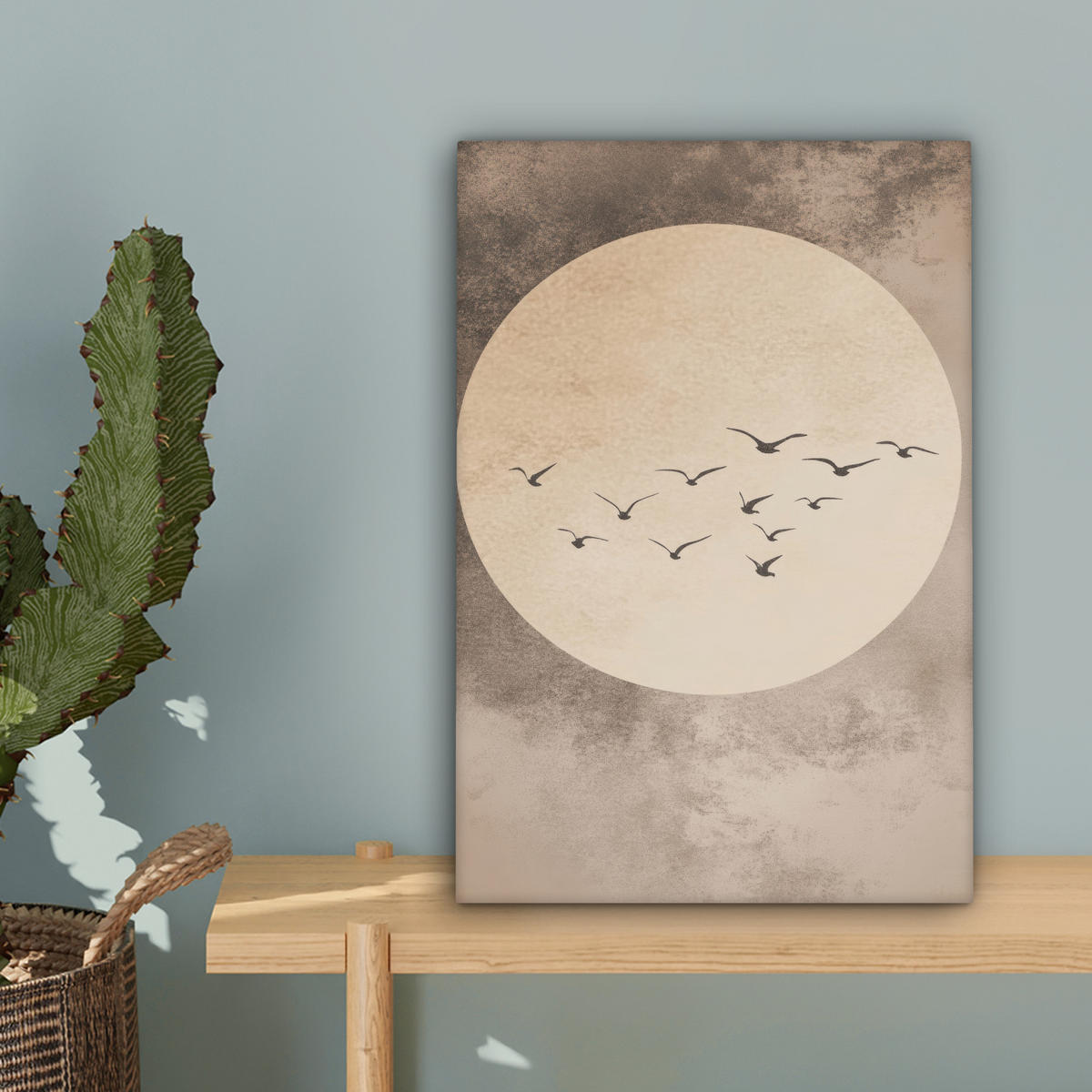 LEINWANDBILD Vogel - Beige - Japanisch Deko Wohnzimmer 20x30 cm - Taupe, Textil (20/30cm) - MuchoWow