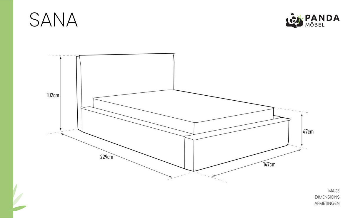 POLSTERBETT SANA 120x200cm Elegantes Polsterbett für modernen Wohnstil , ohne matratze, dunkelgrau - Dunkelgrau, Holz (120/200cm) - Panda Möbel