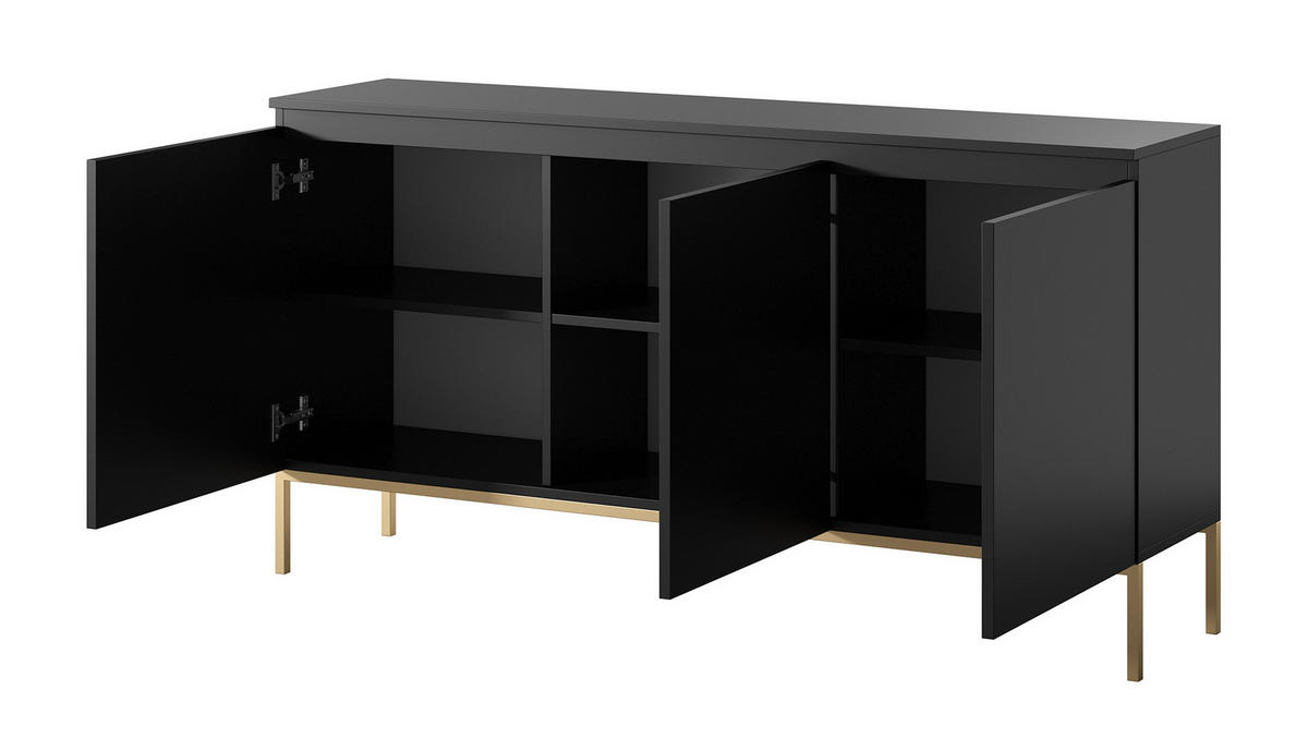 SIDEBOARD Bemmi Schwarz mit goldenen Metallbeinen 150 cm - Goldfarben/Schwarz, Holzwerkstoff/Metall (150/77/35cm) - Selsey