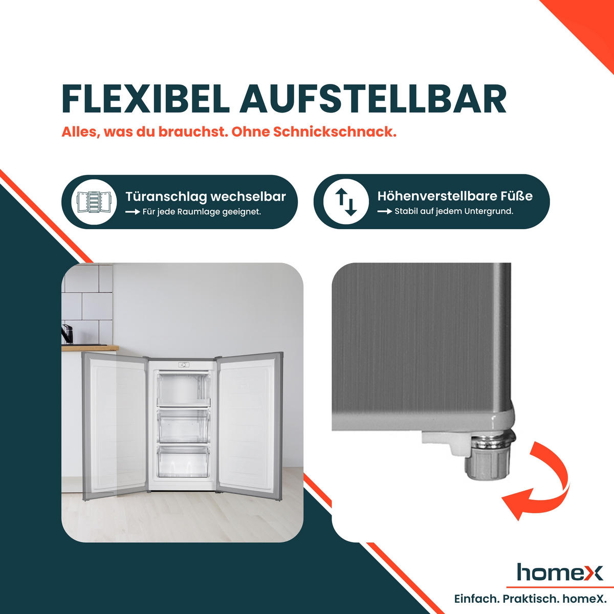 GEFRIERSCHRANK klein - 60L Nutzinhalt, 4-Sterne Gefrieren, kompakt, freistehend, silber - Silberfarben, Kunststoff/Metall (47.5/85/45cm) - homeX
