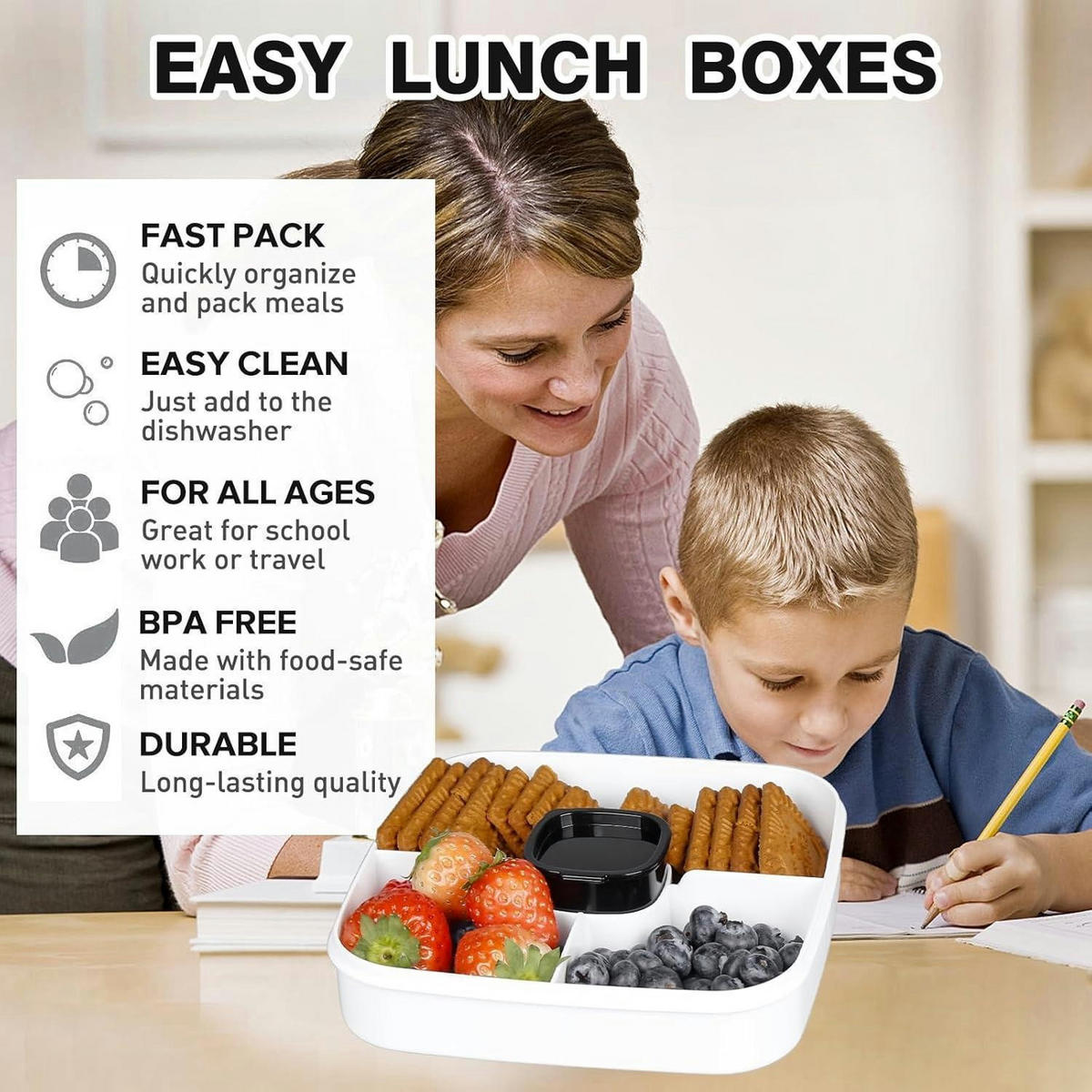 LUNCHBOX 3 Fächer mit Dressingbehälter und Gabel 1500 ML Schwarz - Schwarz, Kunststoff (17.5/17.5/9.9cm)