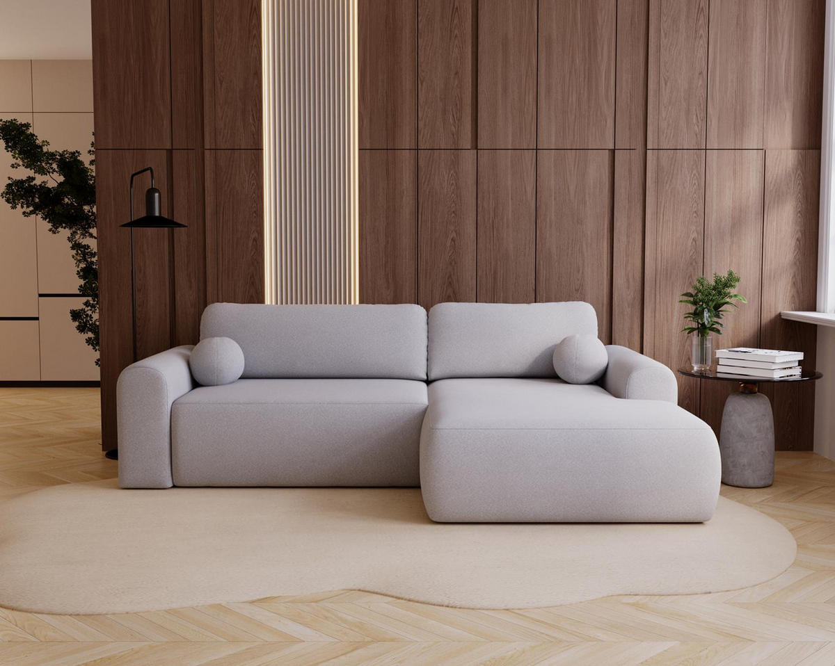 ECKSOFA Aurora Hellgrau, mit Schlaffunktion in Lambi Stoff, rechte seite - Hellgrau, Holzwerkstoff/Textil (257/177cm) - Bettso
