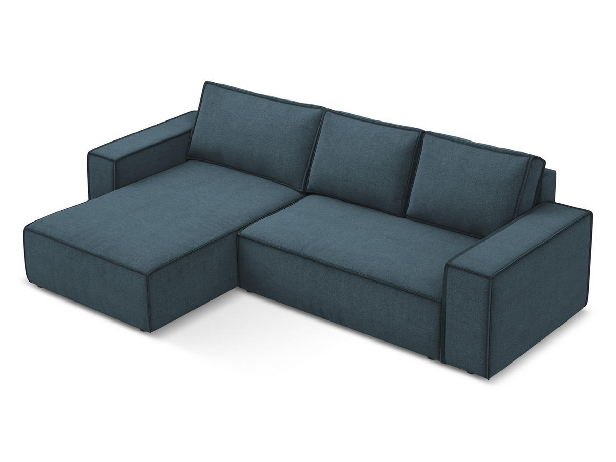 ECKSOFA mit Schlaffunktion Strukturstoff Stoff Blau - Blau/Blaugrau, Kunststoff/Textil (185/290cm) - Makamii