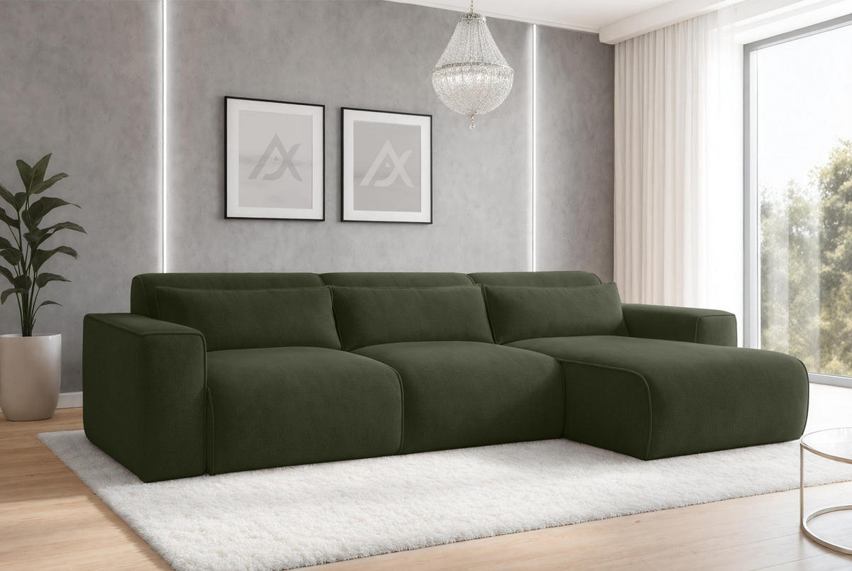 ECKSOFA L Form Ruyam Grün 310/165/78 cm – Schlaffunktion Rechts - Schwarz/Grün, Kunststoff/Textil (310/170cm) - AX Living