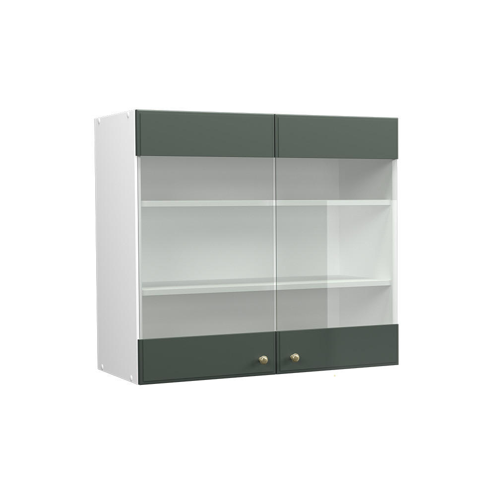 KÖKSGLASSKÅP Fame-Line Grönt och guld lanthus 80 cm Grön, Vit 72/80/34.1 cm