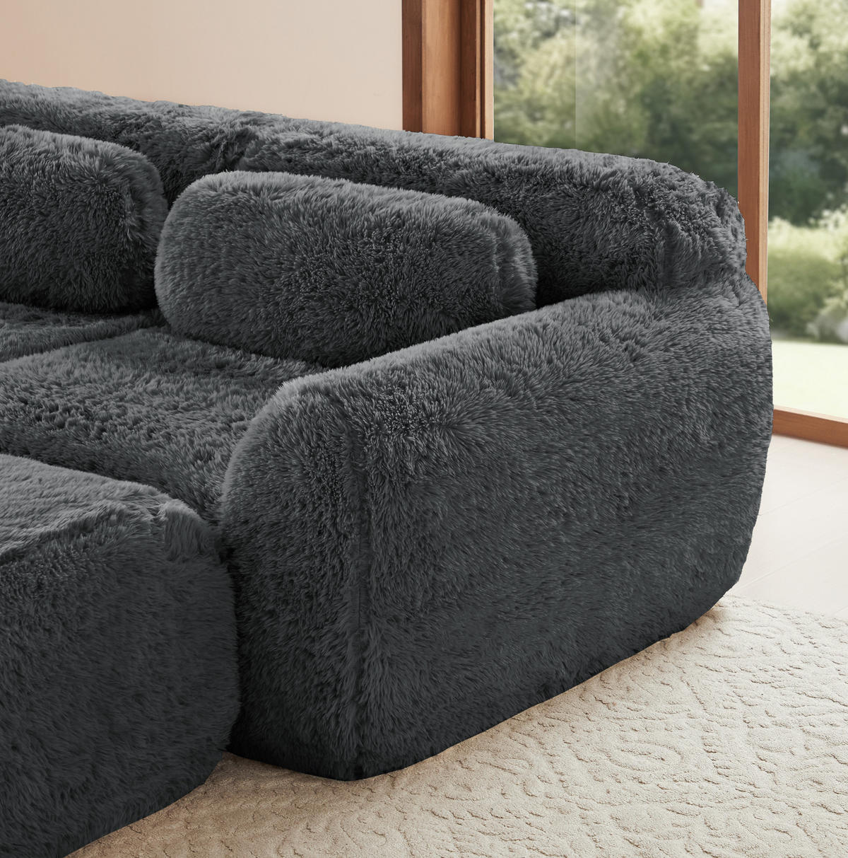SOFA modular mit 3 Ottomanen Plüsch Grau - Grau, Kunststoff (179/73/291.1cm) - Meubliv