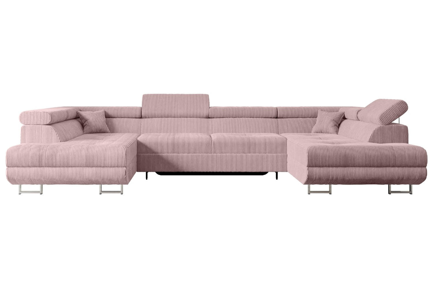 WOHNLANDSCHAFT mit Schlaffunktion und Bettkasten GUSA-U 342x202x107 cm Rosa Cord - Silberfarben/Rosa, Holzwerkstoff/Textil (342/107/202cm) - ALTDECOR