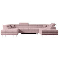 WOHNLANDSCHAFT mit Schlaffunktion und Bettkasten GUSA-U 342x202x107 cm Rosa Cord - Silberfarben/Rosa, Holzwerkstoff/Textil (342/107/202cm) - ALTDECOR