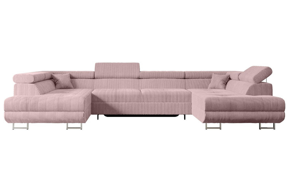WOHNLANDSCHAFT mit Schlaffunktion und Bettkasten GUSA-U 342x202x107 cm Rosa Cord - Silberfarben/Rosa, Holzwerkstoff/Textil (342/107/202cm) - ALTDECOR