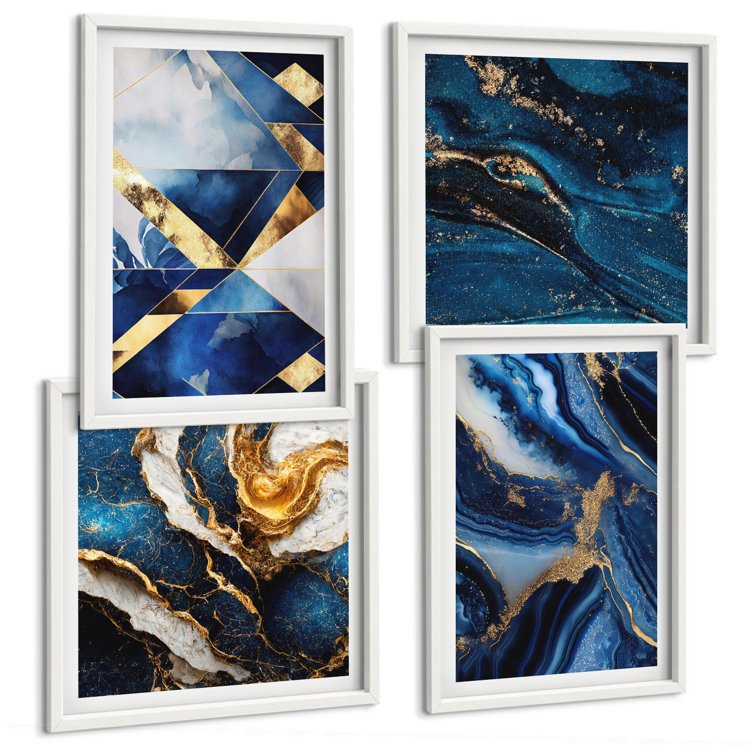 BILDER SET 4er Set - 50x50 cm & 40x60 cm Weißer Rahmen - Abstrakte, elegante Muster - Weiß, Kunststoff (50/50cm) - TULUP
