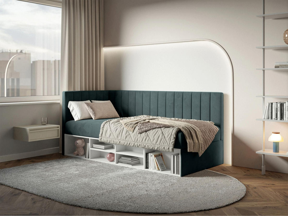 JUGENDBETT Ventrio Blaugrau Easy-Clean-Samtbezug 90x200 cm - Hellgrau, Kunststoff/Textil (90/200cm) - Selsey
