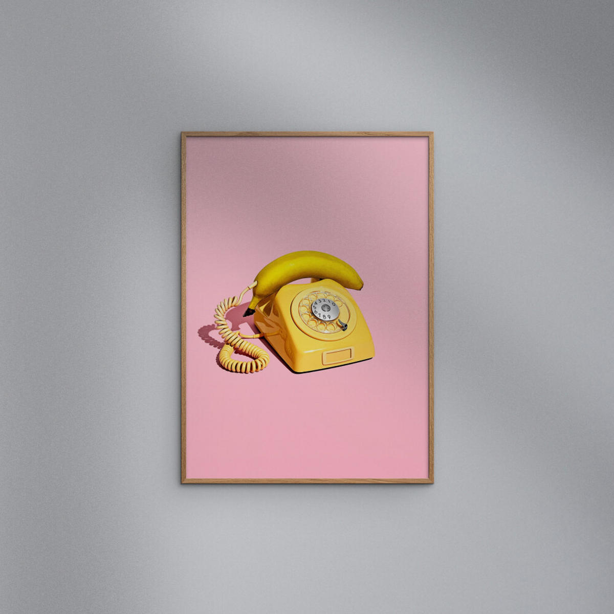 POSTER mit Rahmen Supermercat - Banana phone - Pink/Eichefarben, Holz/Papier (30/40cm) - Poster&Frame