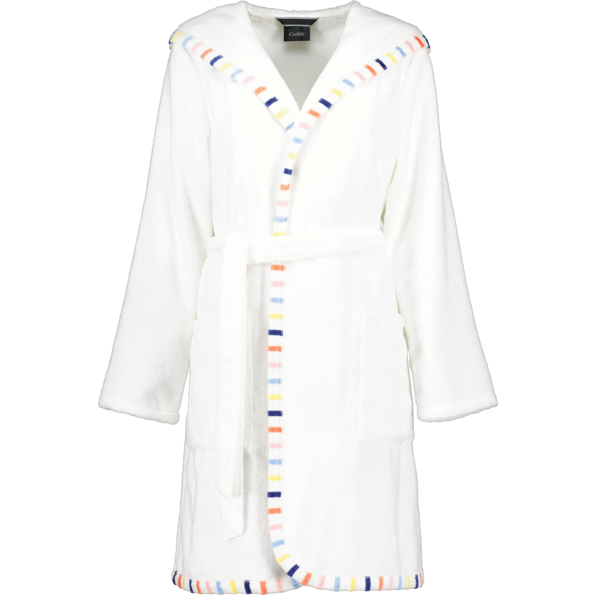 BADEMANTEL DAMEN KURZMANTEL MIT KAPUZE UNI MIT BORTE 3345 WEISS - 662 - Weiß, Textil (Snull) - Cawoe