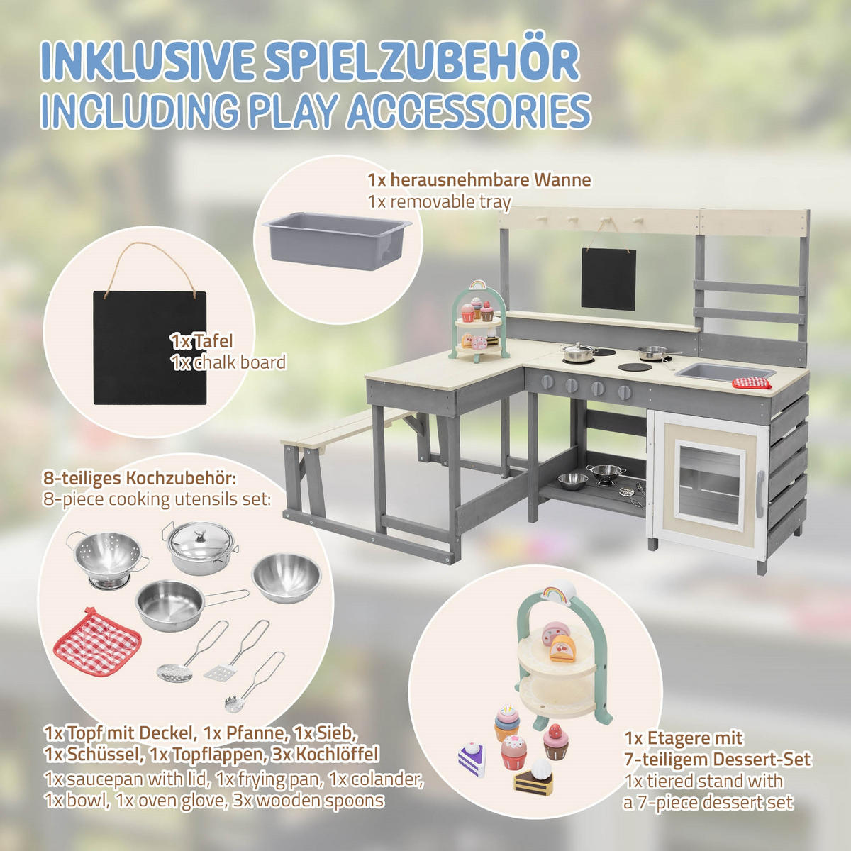 KINDERKÜCHE aus Tannenholz 71,5 x 151 x 98,5 cm Lila-Beige - Beige, Holz (71.5/151/98.5cm) - Joyz