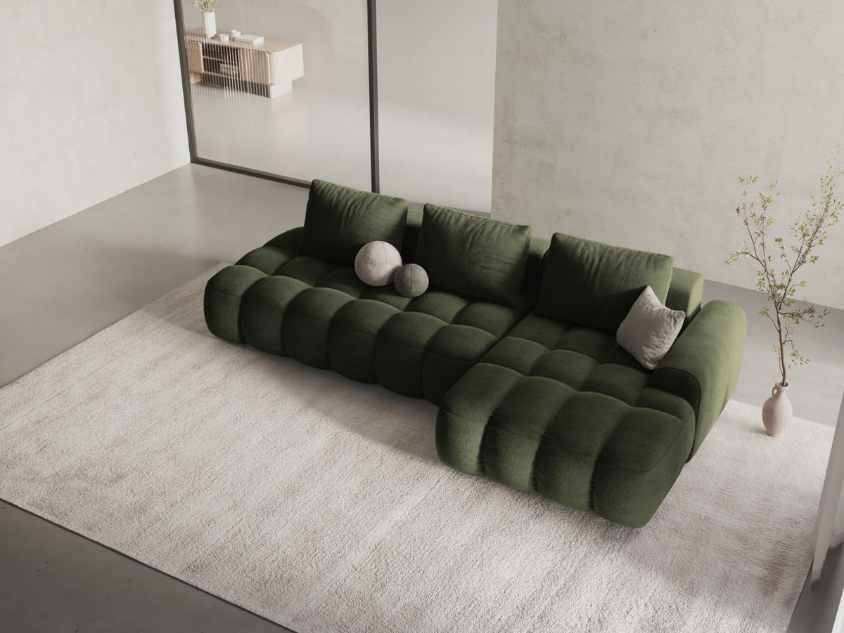 AUSKLAPPBARES-ECKSOFA rechts mit Container Linz aus Samt grün 3 Sitzplätze - Grün, Textil (142/275cm) - Cosmopolitan Design