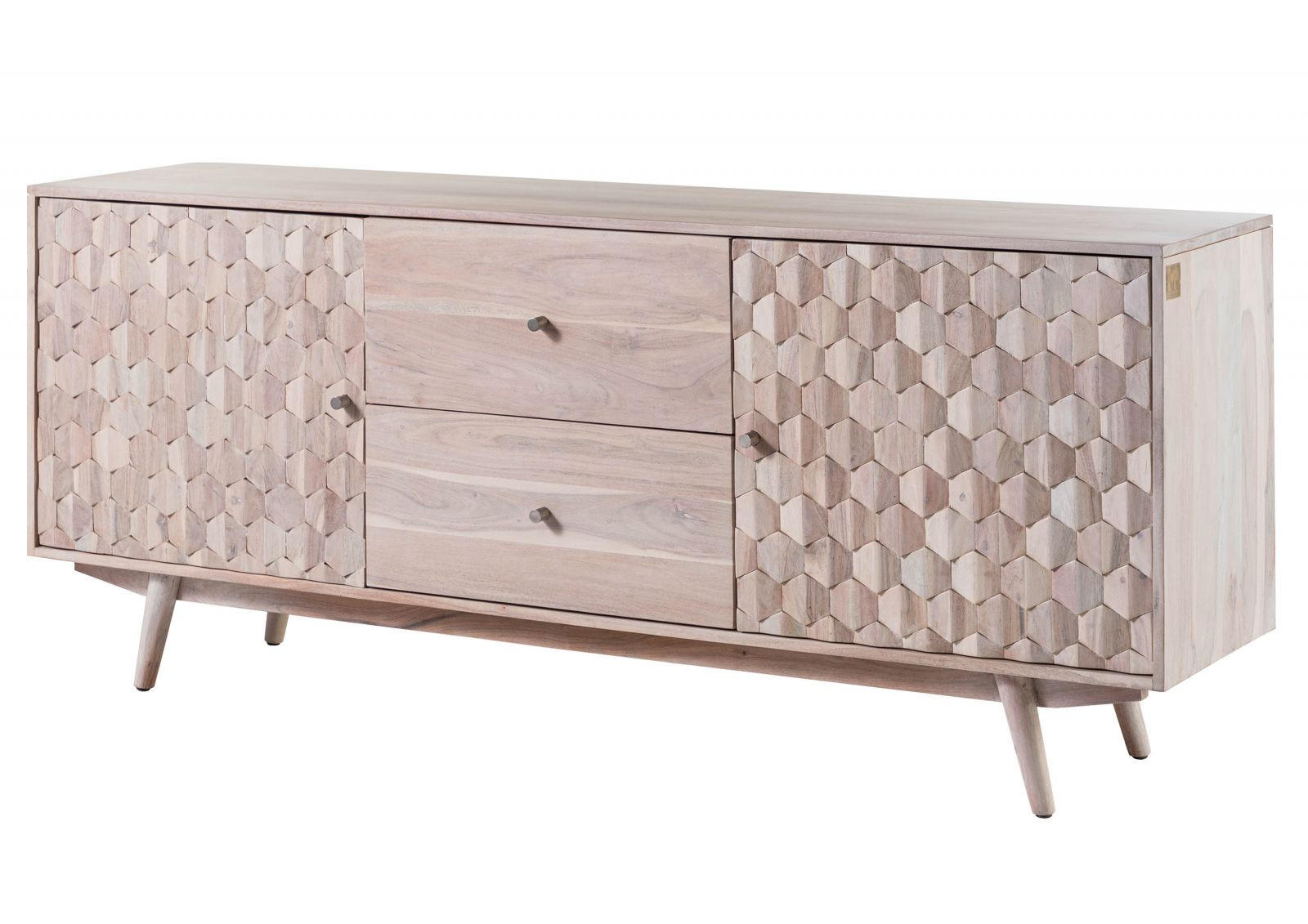 SIDEBOARD Akazie 180x42x75 weiß lackiert MOSAYK #200 - Weiß, Holz (180/75/42cm) - Massivmoebel24