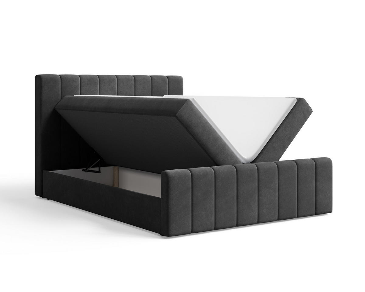 BOXBETT 01 BIS 180 x 200 cm - Manila - Modernes Polsterbett mit Bettkasten inkl. PU-Schaum-Topper und Federmechanismus - Schwarz, Holz (180/200cm) - ROYAL24_MARKT