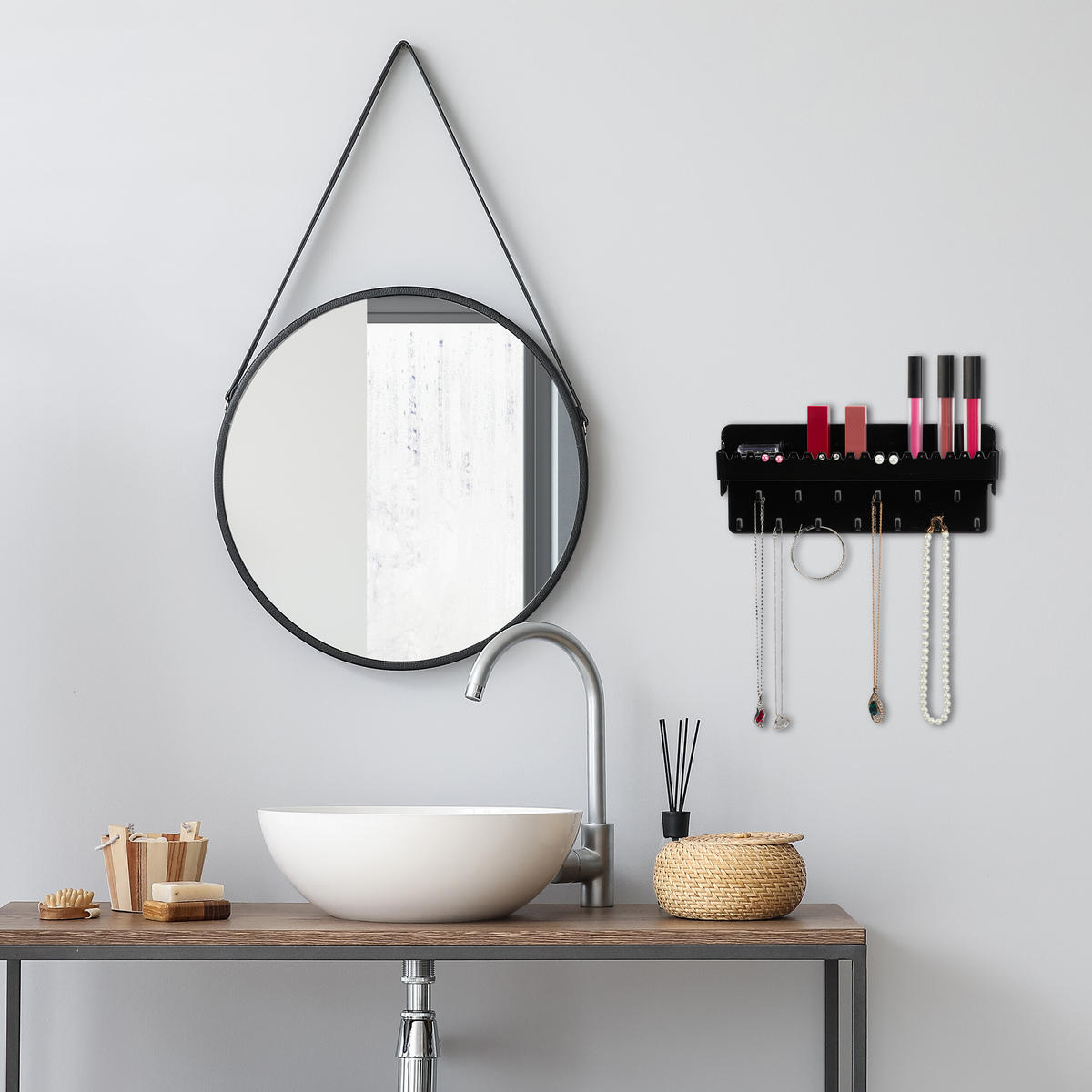 SCHMUCKHALTER Schwarz Wand Kunststoff - Schwarz, Kunststoff (30/12/8cm) - Relaxdays