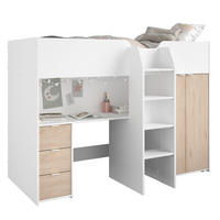 HOCHBETT Tom 1 in Jackson Eiche und Weiß 90 x 200 cm mit integriertem Schreibtisch und Kleiderschrank - Braun, Holzwerkstoff (90/200cm)
