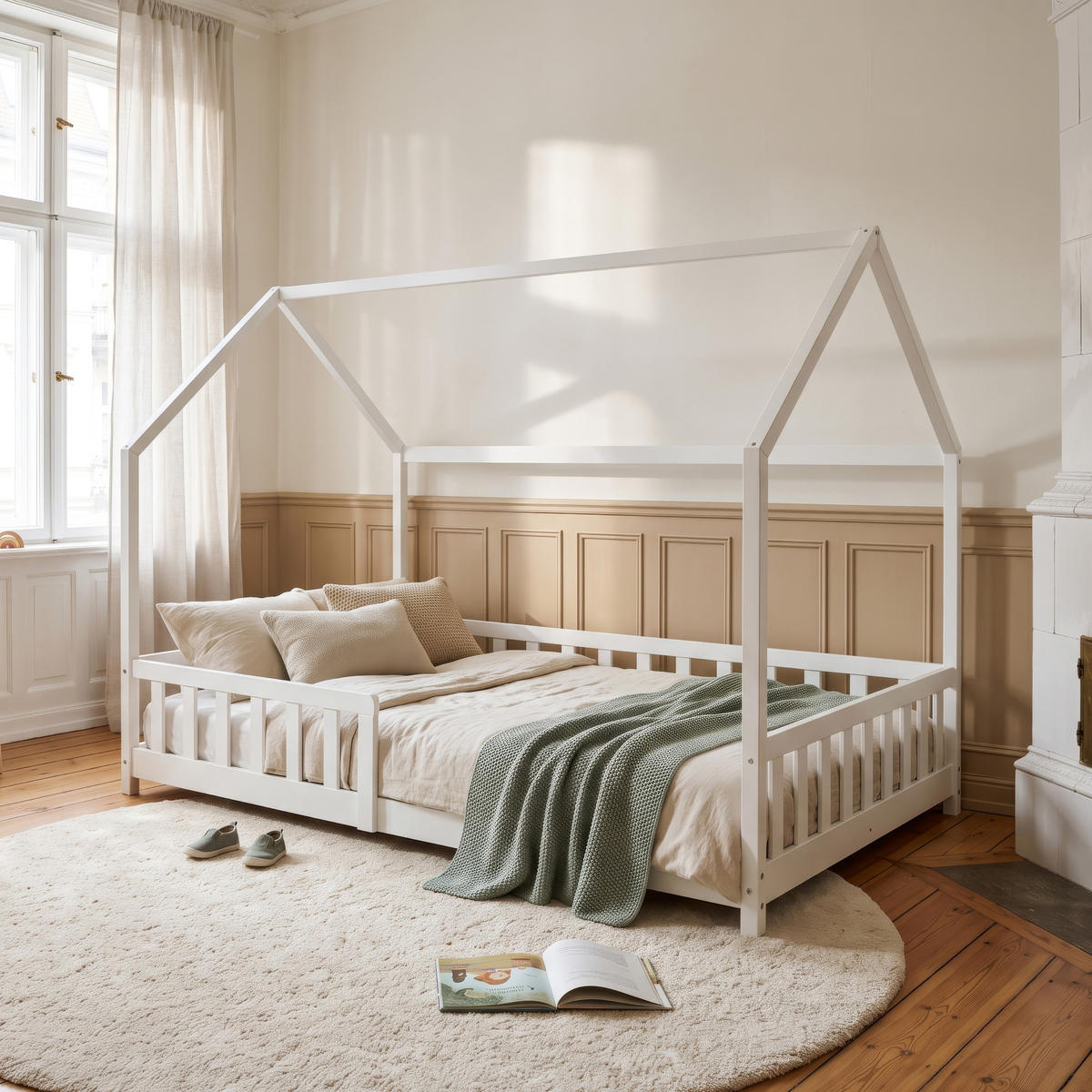 HAUSBETT Hesel - Weiß, Holz (120/200cm) - [en.casa]