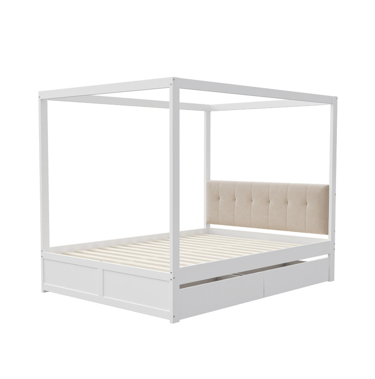 KINDERBETT aus Holzwerkstoff und Metall 140x200 cm Weiß mit gepolsterter Rückenlehne, 2 Schubladen und Zeltdesign - Weiß, Holzwerkstoff (140/200cm) - Modfu