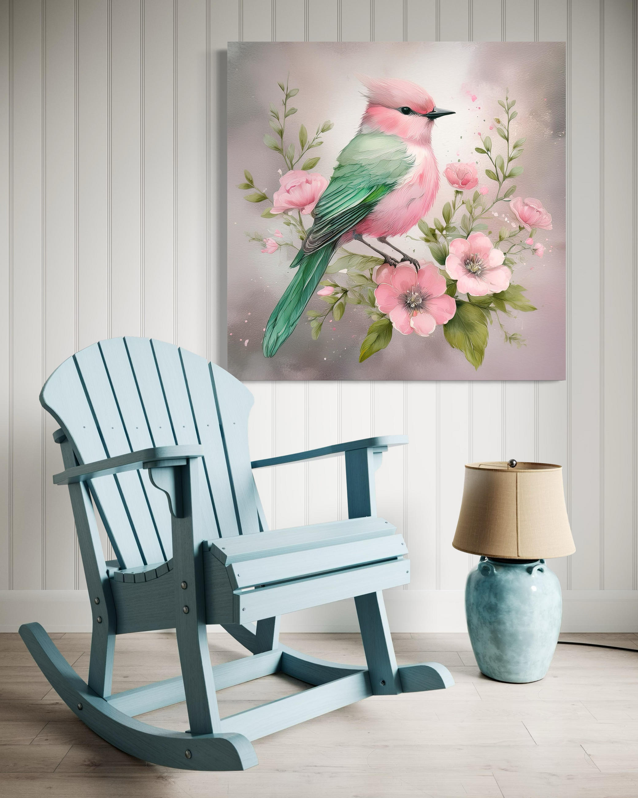 WANDBILD tiere shabby chic vogel - Pink, Textil (50/50cm) - Feeby