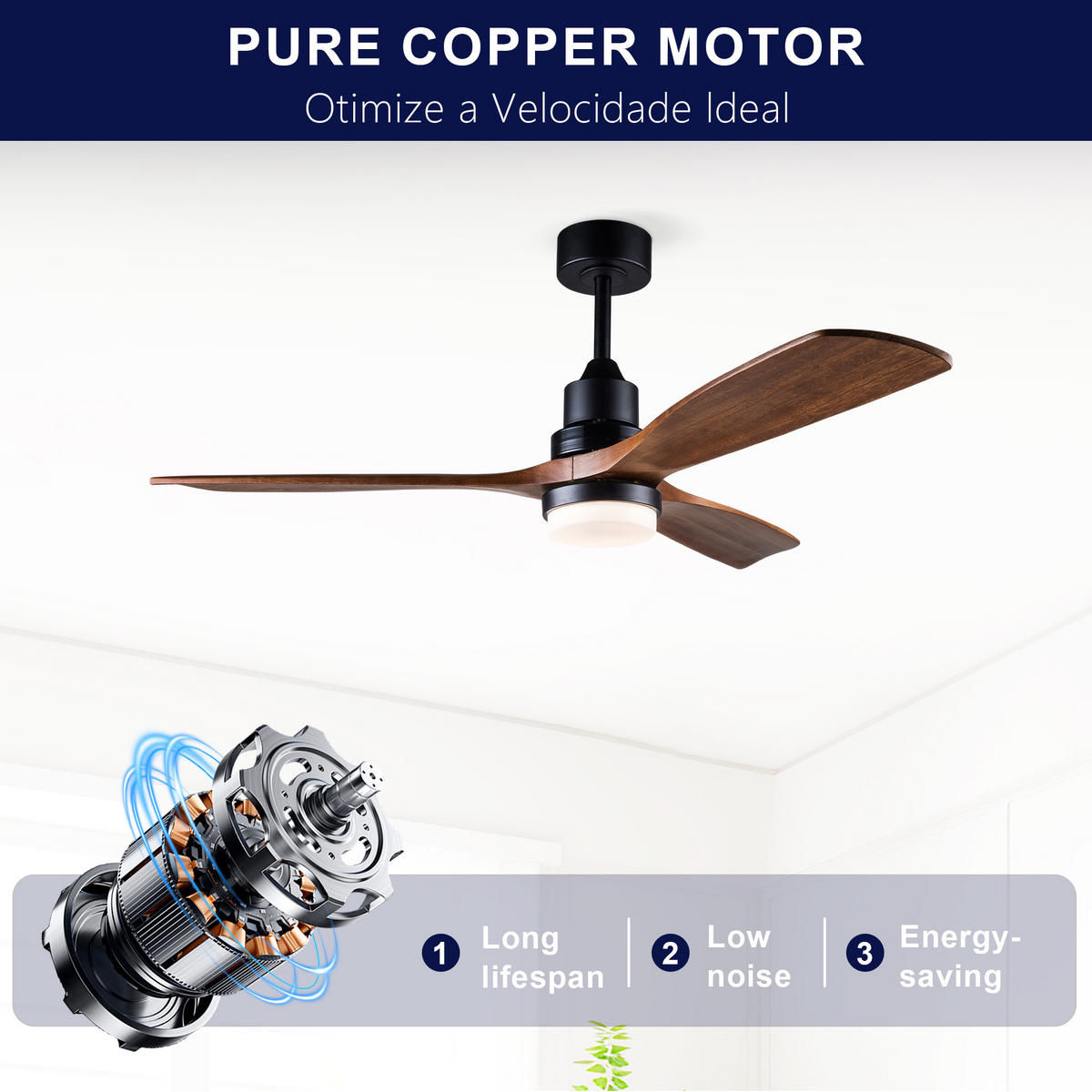 DECKENVENTILATOR DE-16242 52 Zoll mit Massivholzflügeln & Fernbedienung Nussbaum - Walnussfarben, Holz/Metall (132/132/37cm) - ComfortXL