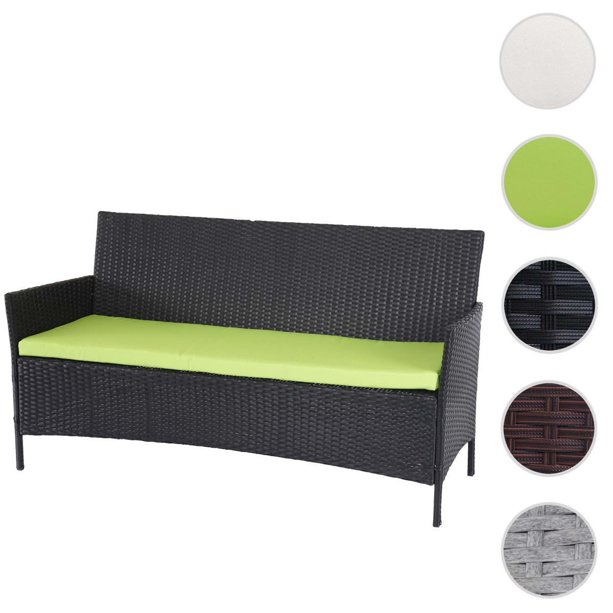 3-SITZER POLY-RATTAN GARTENBANK Anthrazit, Grün - Anthrazit/Grün, Kunststoff (154/82/60cm) - MCW