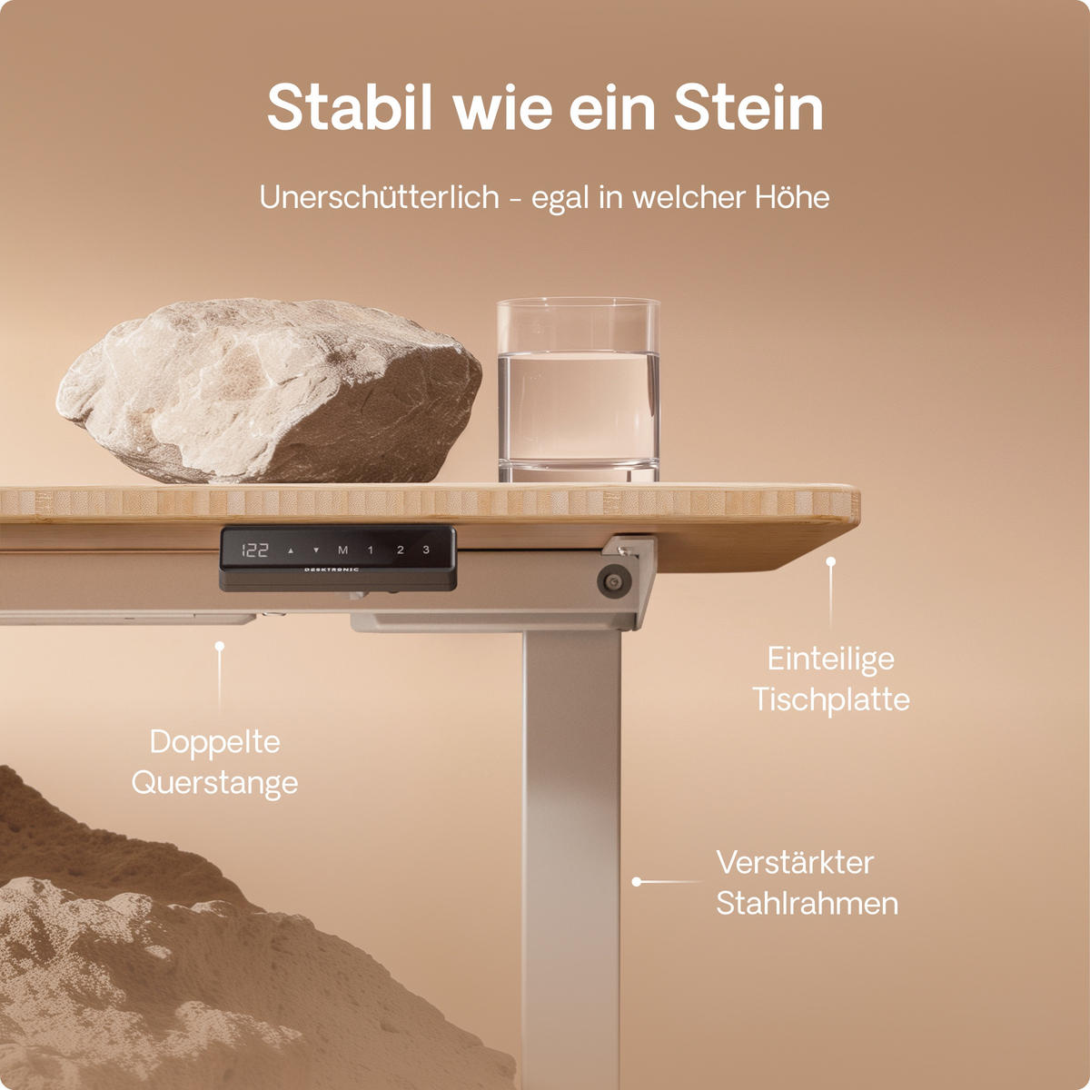SCHREIBTISCH Elektrisch Höhenverstellbarer HomeOne 140x70cm Weiß/Bambus mit Memory-Funktion, Anti-Kollisions Technologie - Hellgelb/Weiß, Holz (70/140/72cm) - Desktronic
