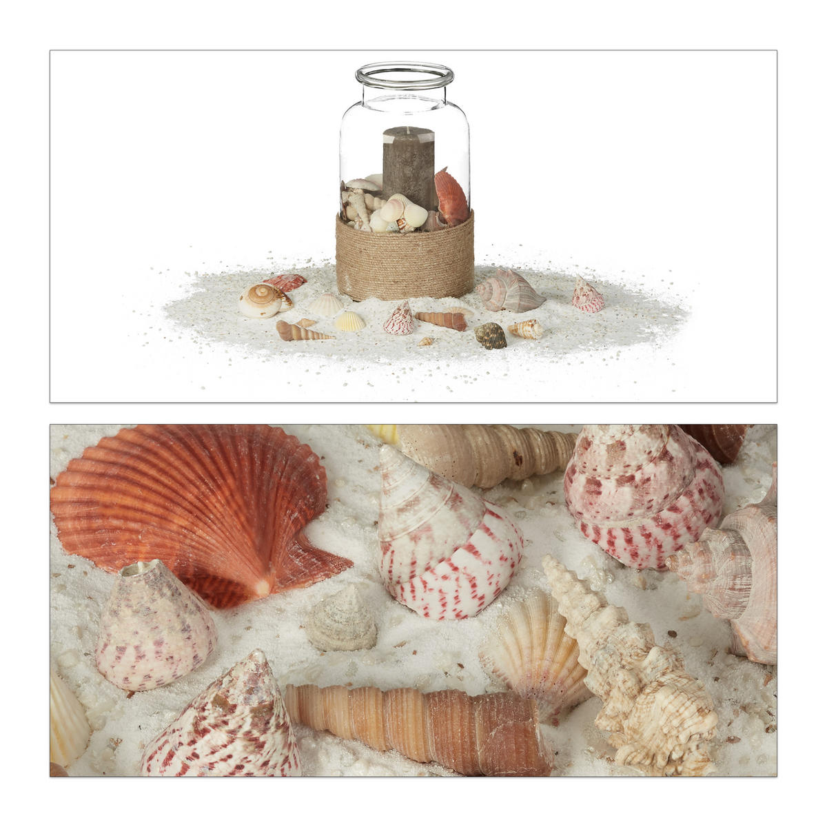 MUSCHEL Set - Silberfarben, Naturmaterialen/Textil (18/18/11cm) - Relaxdays