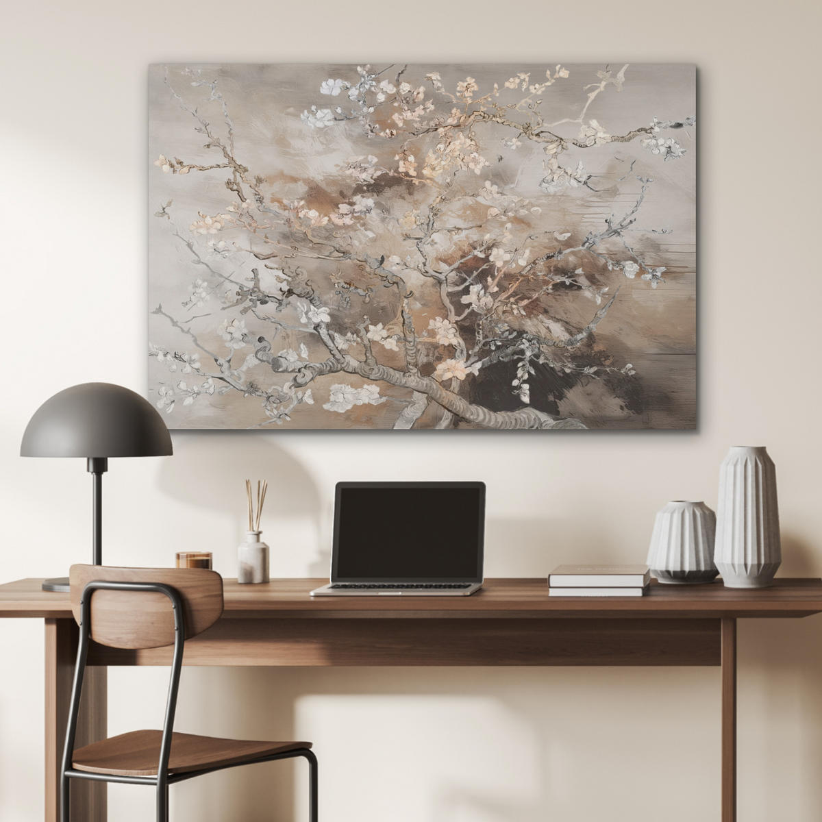 AKUSTIKPANEEL Mandelblüte - Kunst - Van Gogh - Beige - Abstrakt 100x70 cm - Braun, Textil (100/0.9cm) - MuchoWow