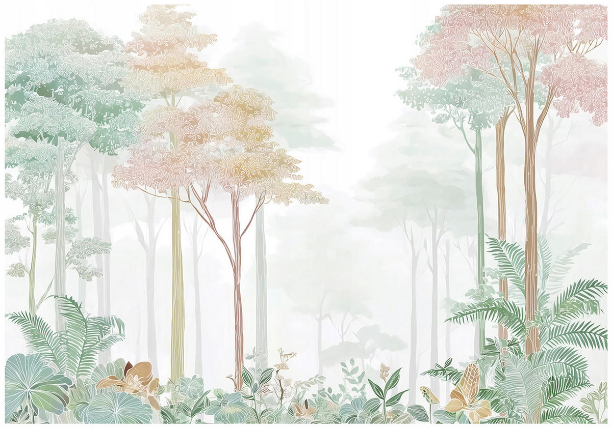 FOTOTAPETE Wald Bäume Grün 200x140 cm - Multicolor, Papier (200/140cm) - Wallarena