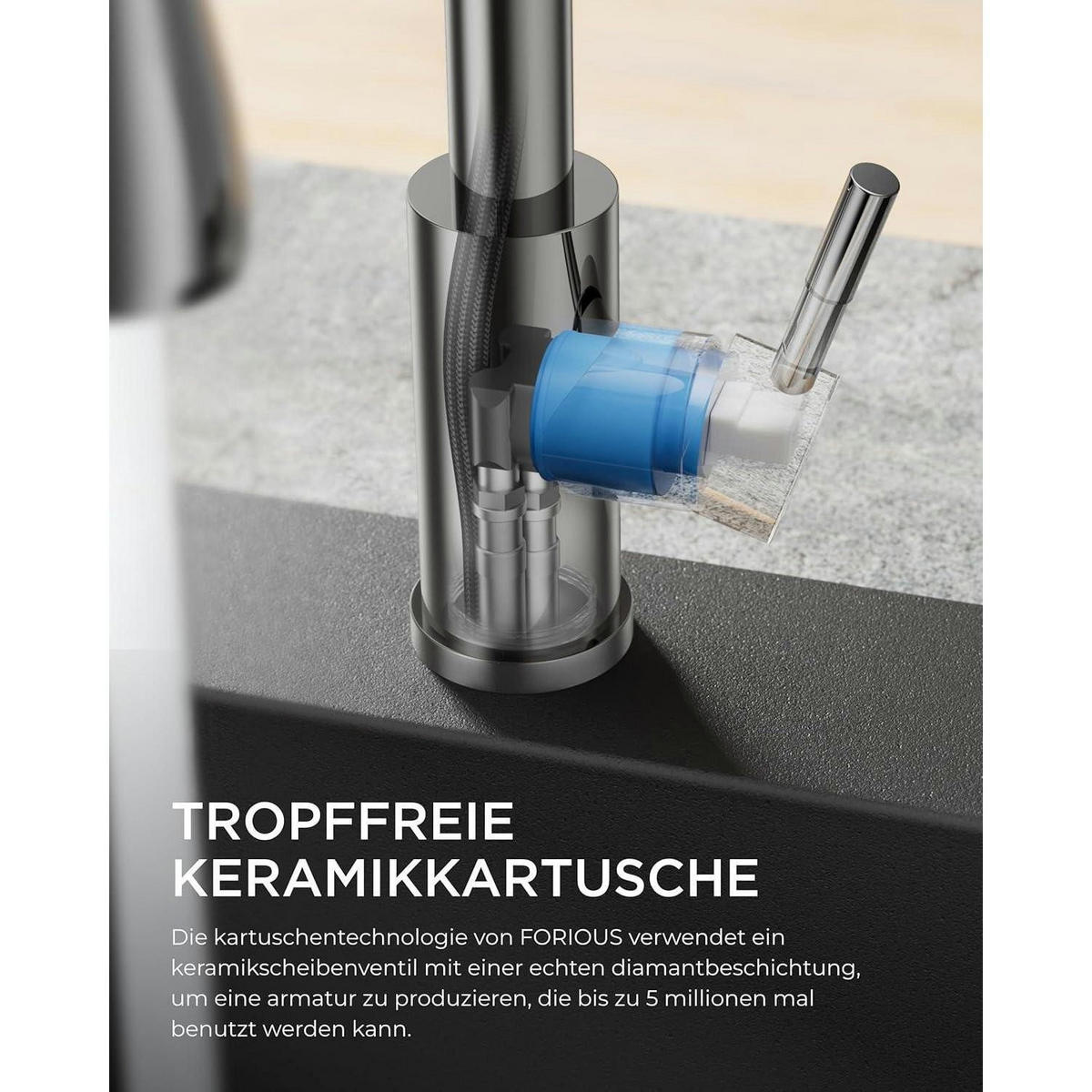 KÜCHENARMATUR mit ausziehbarer Brause 360° drehbar poliertes Chrom - Silberfarben, Metall (5/42.5/25cm)