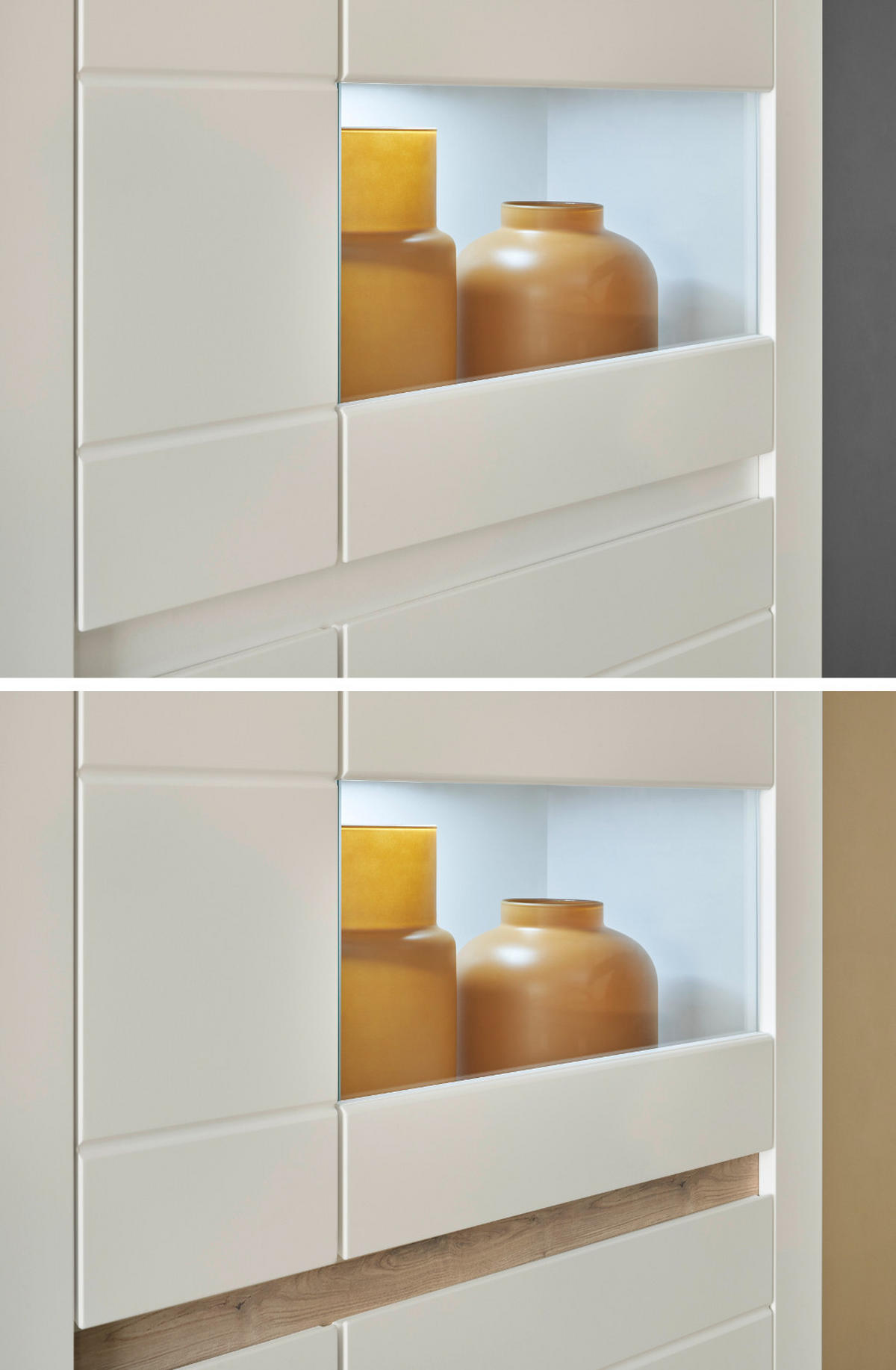 VITRINE weiß matt, Evoke Eiche, Vitrinenschrank 85 x 198 cm, Soft-Close-Funktion - Eichefarben/Silberfarben, Holzwerkstoff/Kunststoff (85/198/35cm) - Furn.Design