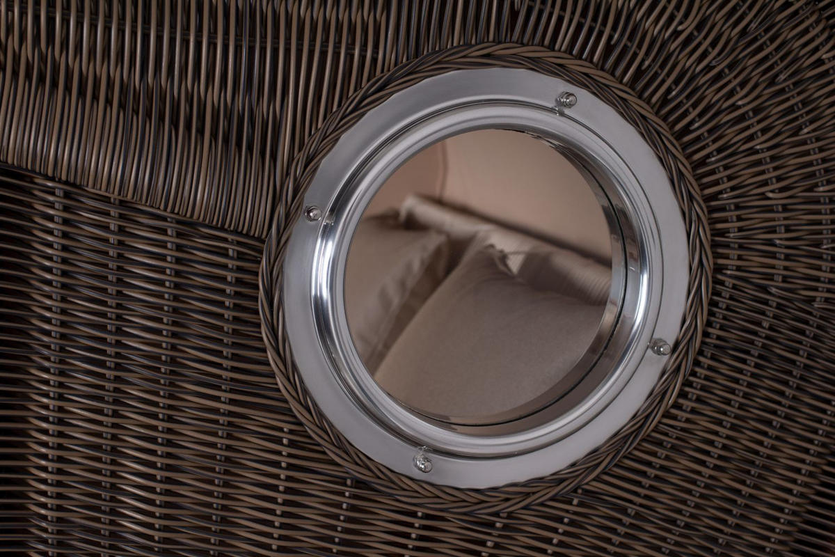 STRANDKORB Komplettset: Ammersee Grande XL Mahagoni Bullauge - PE grau - Modell 510 - Beige/Braun, Holz/Kunststoff (142/165/95cm) - bene living