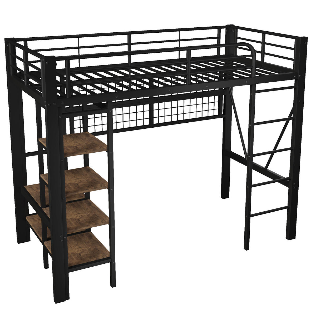 HOCHBETT 90/200 cm aus Metall mit LED-Beleuchtung, Ablagefach und Kleiderstange - Schwarz, Metall (90/200cm) - Flora Grace