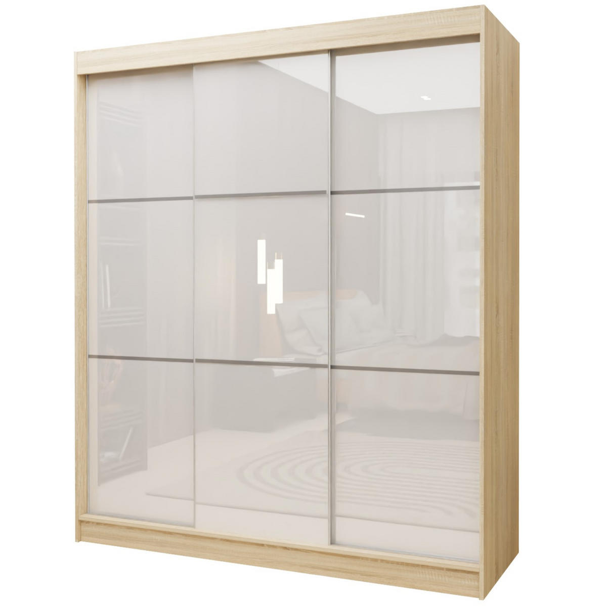 SCHWEBETÜRENSCHRANK VITALE 180/216/61 cm 3-türig Sonoma Eiche - Weiß/Sonoma Eiche, Holzwerkstoff (180/216/61cm) - MASSENO