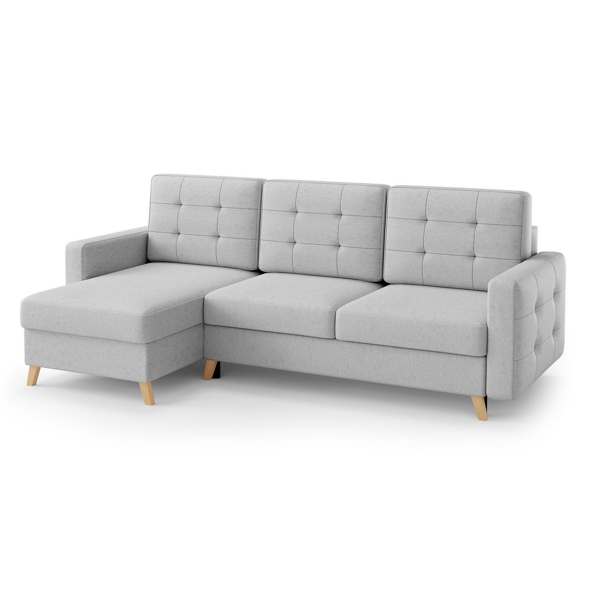 ECKSCHLAFSOFA Vinci mit universelle Ottomane, Hellgrau - Buchefarben/Hellgrau, Textil (236/151cm) - Beautysofa