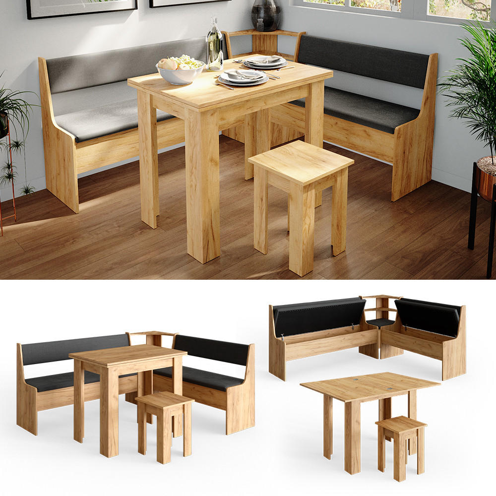 ECKBANKGRUPPE Roman Goldkraft Eiche 180 x 41.5 cm mit Tisch - Honigeiche/Anthrazit, Holzwerkstoff (180/80/150cm) - Vicco