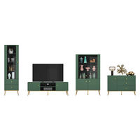 WOHNZIMMER-SET Forest 4-teilig dunkelgrün / gold - Dunkelgrün/Grün, Holz/Holzwerkstoff (427/190/40cm) - Feldmann-Wohnen