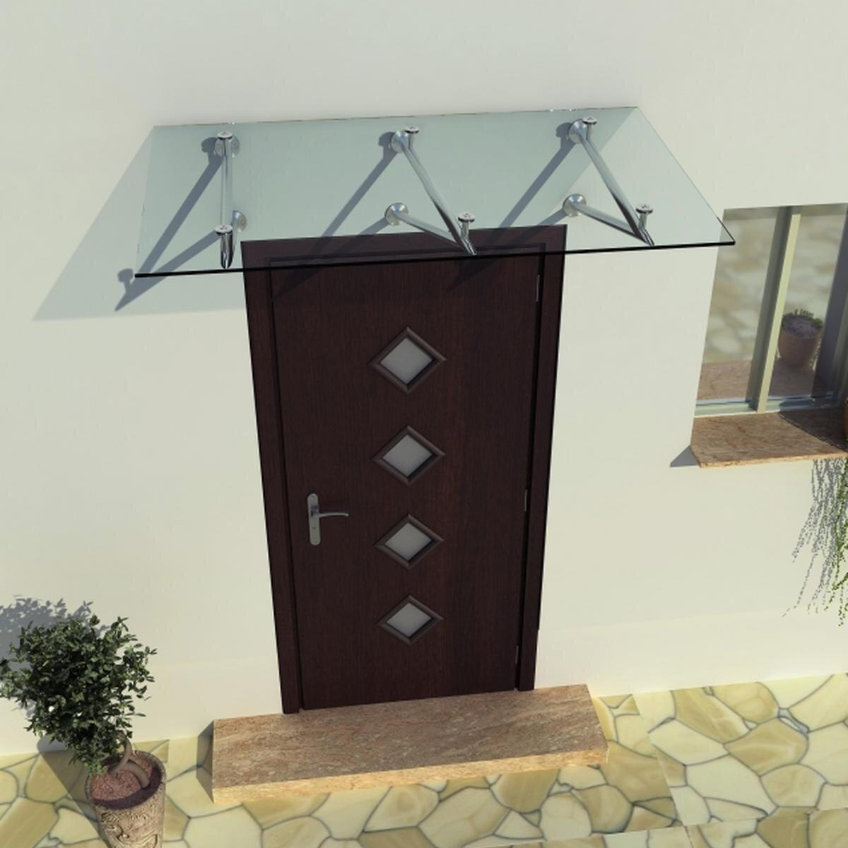 GLASVORDACH 200x90 cm Sicherheitsglas Edelstahl Klarglas V-Silber - Transparent, Glas (200/1.31/90cm) -  Glaswerk Westfalen