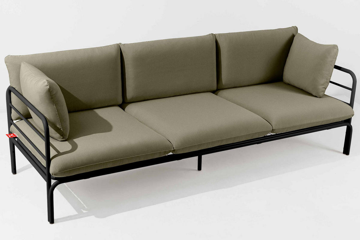 GARTENSOFA RAMBE 3-Personen mit Kissen, Anthrazit/Beige - Dunkelgrau/Beige, Textil/Metall (225/80/80cm) - KONSIMO®