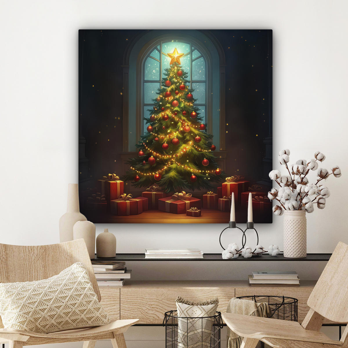 LEINWANDBILD Weihnachtsbaum - Geschenk - Winter Deko Groß 90x90 cm - Grün, Textil (90/90cm) - MuchoWow