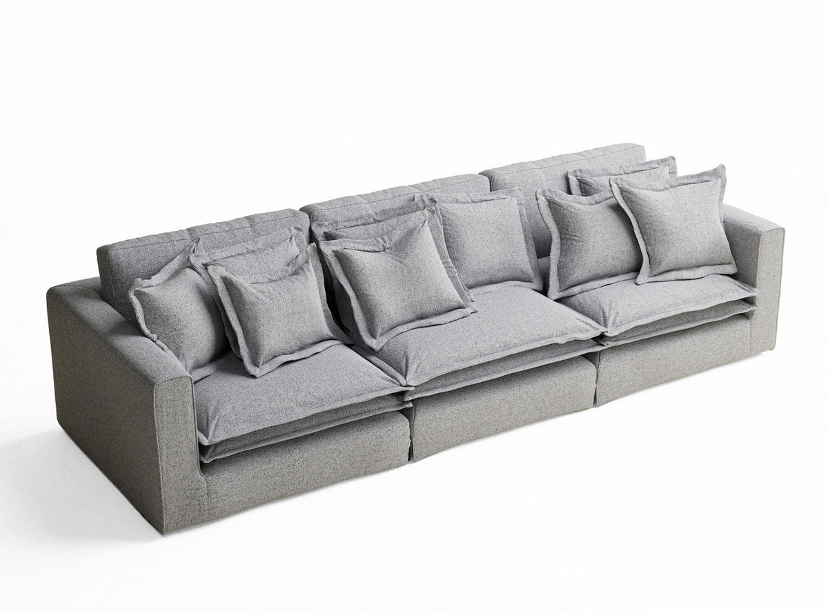 6-SITZER SOFA Amalfi Hellgrau Webstoff - Hellgrau/Schwarz, Holz/Holzwerkstoff (338/90/119cm) - Maison de Reve