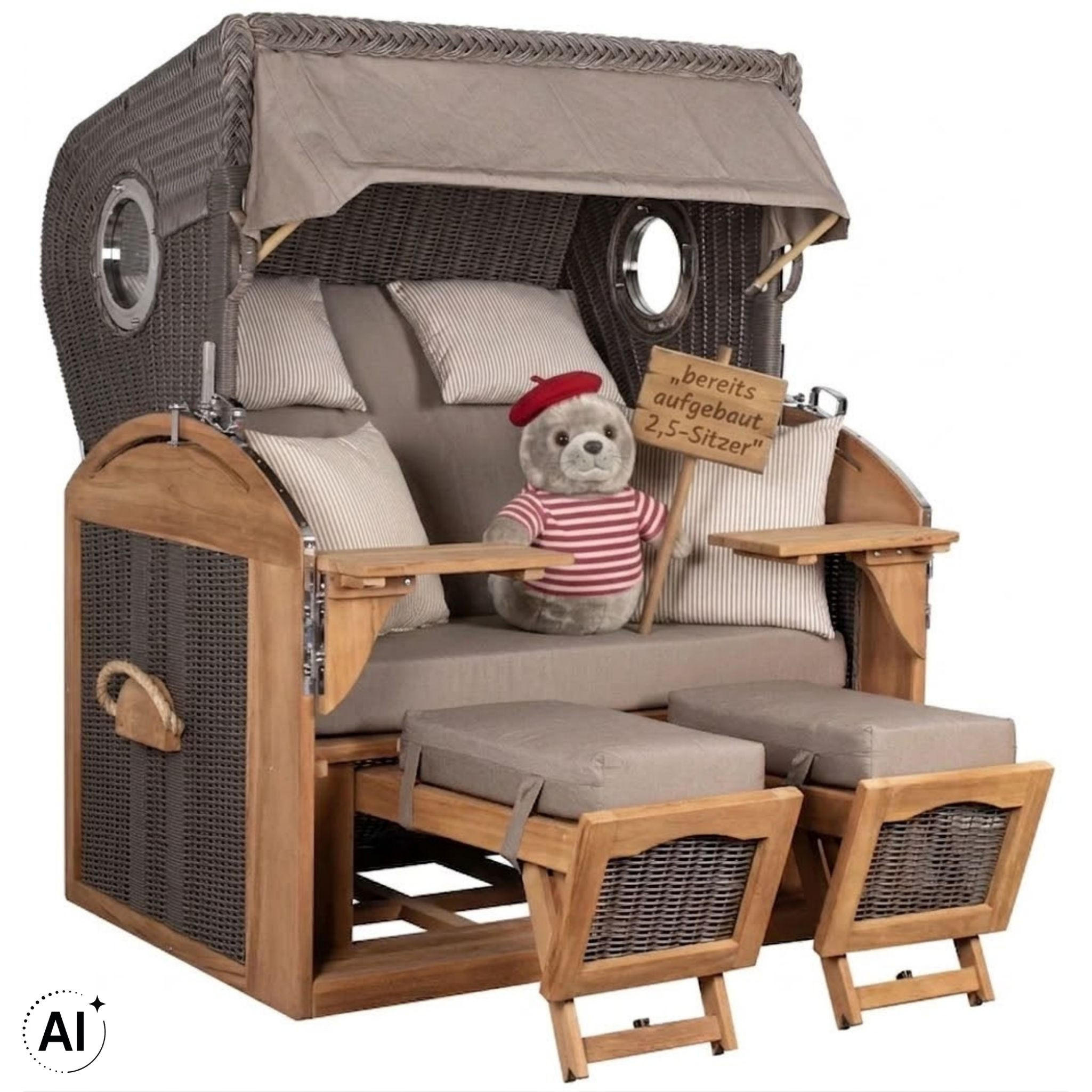 STRANDKORB XL Schillig Bullauge - Taupe/Braun, Metall (142/170/95cm) - Mr. Deko