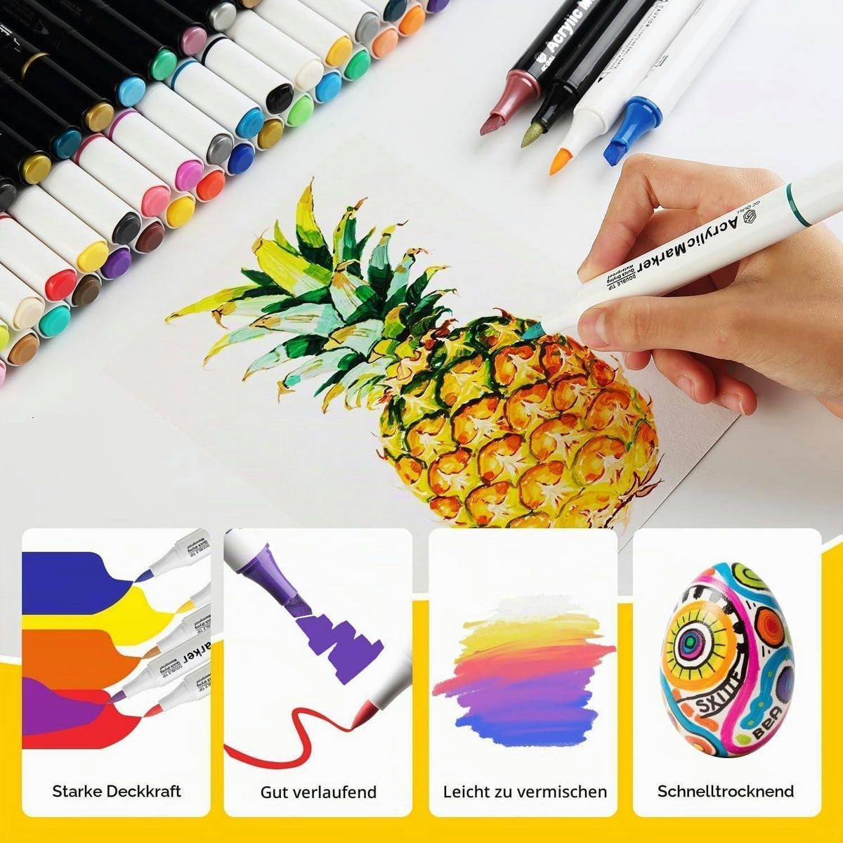 ACRYLSTIFTE-SET 60 Farben Dual-Tip 1-5mm - Multicolor, Kunststoff (10/10/15cm)