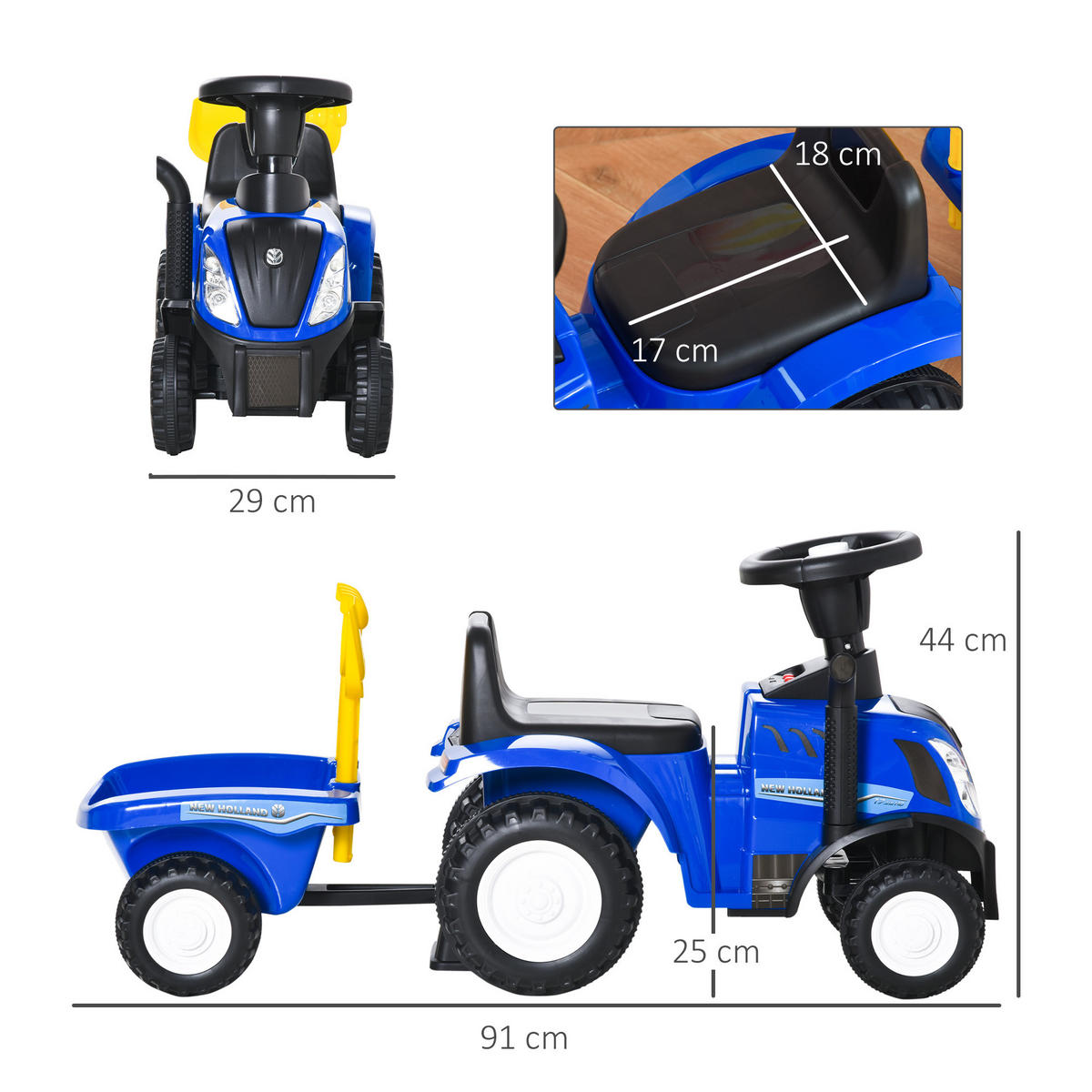 KINDER RUTSCHAUTO, Blau/Gelb, PP+ Metall - Blau, Kunststoff (91/29/44cm) - HOMCOM